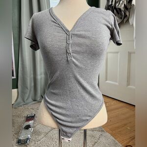 Women’s Grey V-Neck Bodysuit